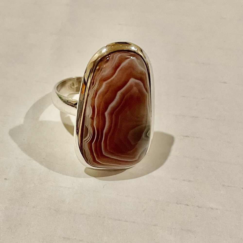 Sterling Silver Red Agate Ring Adjustable Cute St… - image 3